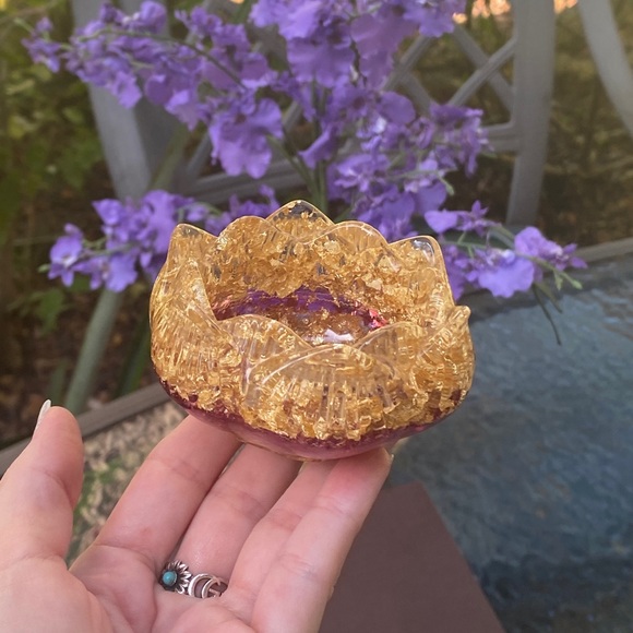 Other - Gold Decorative Lotus Jewelry Dish /Candle Holder